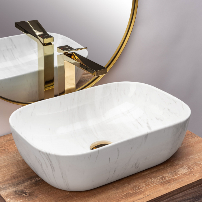 Baterie lavoar Duet Gold, montaj pe blat sau lavoar, alama, auriu, perlator aer [5]