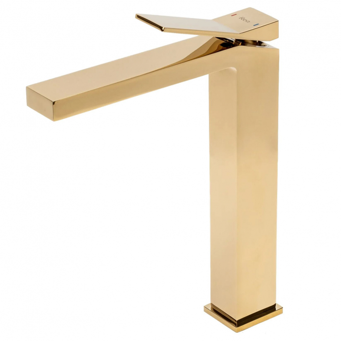 Baterie lavoar Duet Gold, montaj pe blat sau lavoar, alama, auriu, perlator aer [2]