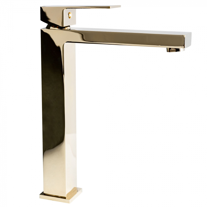 Baterie lavoar Fenix Gold High, montaj pe blat sau lavoar, alama, auriu, perlator aer [1]