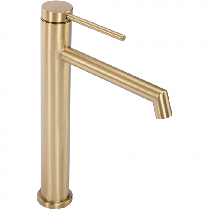 Baterie lavoar Foss Gold Brush High, montaj pe blat sau lavoar, alama, auriu, perlator aer [1]