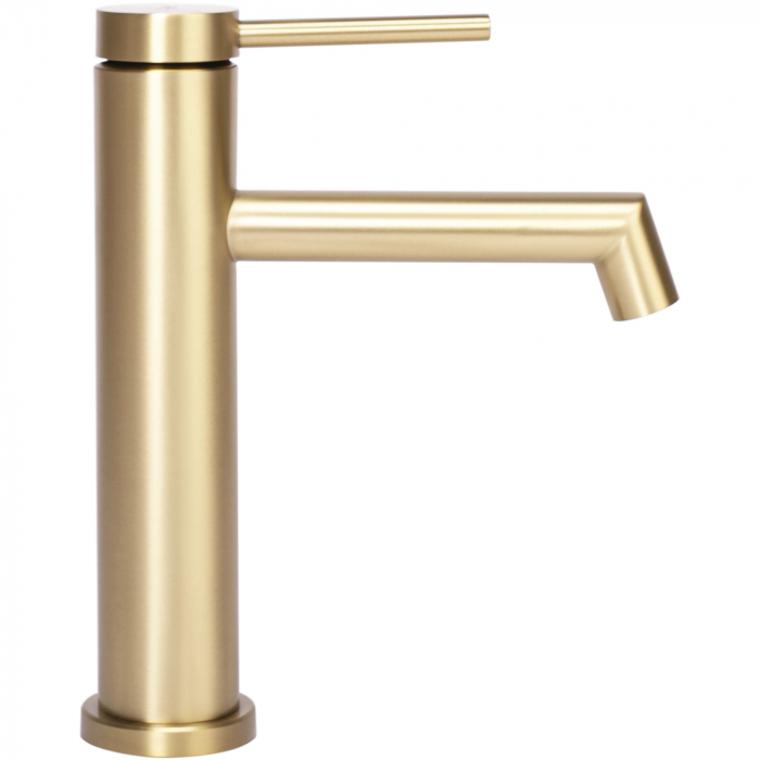 Baterie lavoar Foss Gold Brush Low, montaj pe blat sau lavoar, alama, auriu, perlator aer [4]