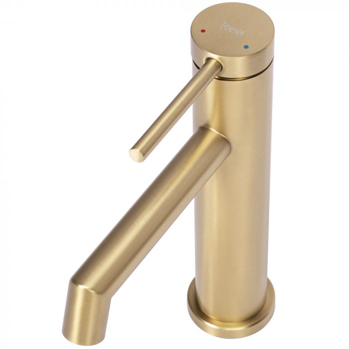 Baterie lavoar Foss Gold Brush Low, montaj pe blat sau lavoar, alama, auriu, perlator aer [3]