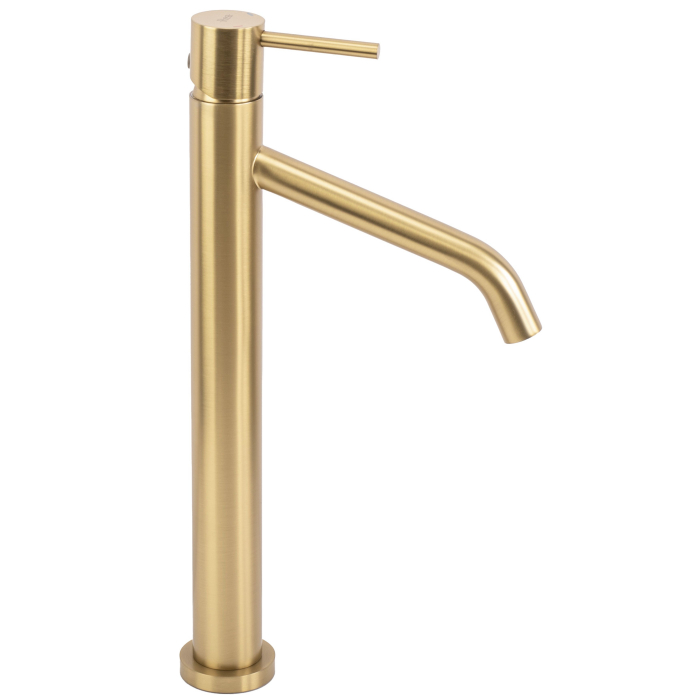 Baterie lavoar Level Brush Gold High, montaj pe blat sau lavoar, alama, auriu, perlator aer [1]