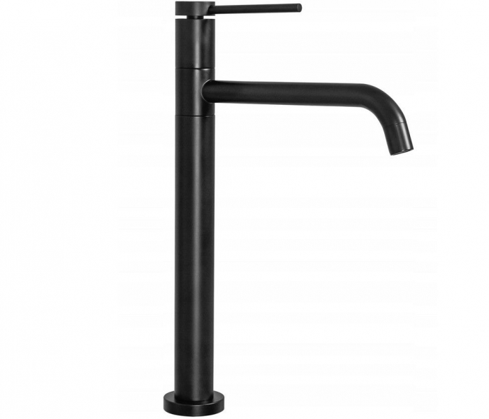Baterie lavoar Lugano Slim Black High, montaj pe blat sau lavoar, alama, negru, perlator aer [1]