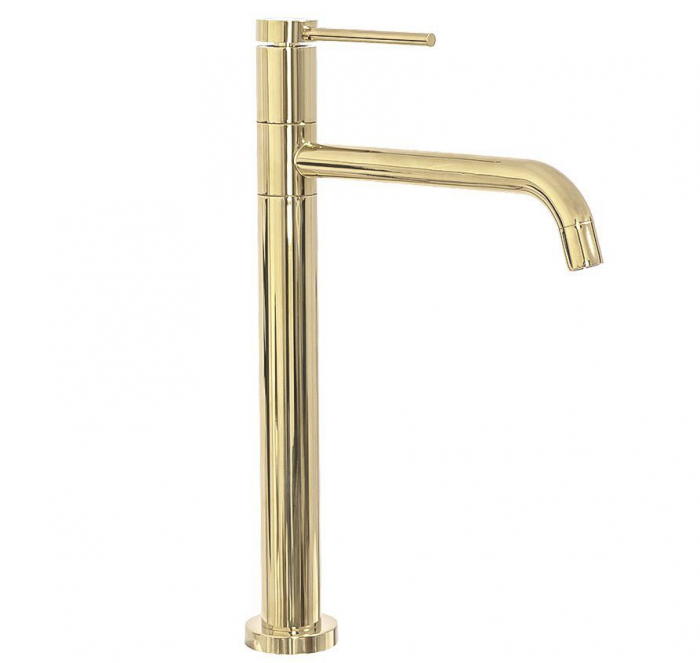 Baterie lavoar Lugano Slim Gold High, montaj pe blat sau lavoar, alama, auriu, perlator aer [1]