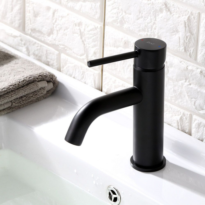 Baterie lavoar Lungo Black Negru Low, montaj pe blat sau lavoar, alama, negru, perlator aer [3]