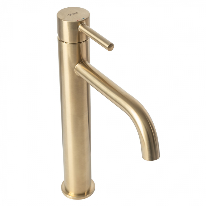 Baterie lavoar Lungo Brush Gold High, montaj pe blat sau lavoar, alama, auriu, perlator aer [3]
