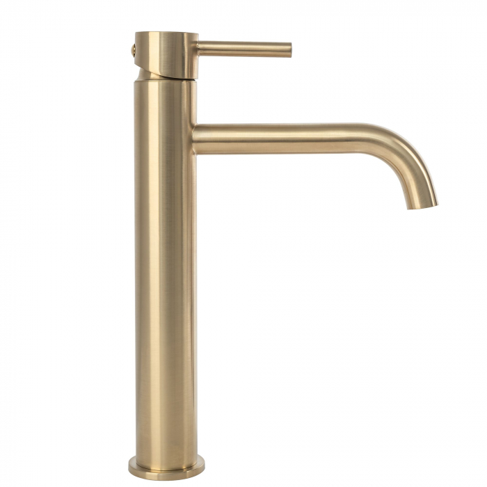 Baterie lavoar Lungo Brush Gold High, montaj pe blat sau lavoar, alama, auriu, perlator aer [2]