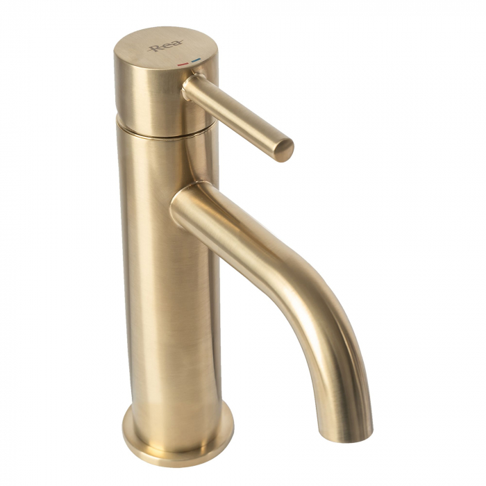 Baterie lavoar Lungo Gold Brush, montaj pe blat sau lavoar, alama, auriu, perlator aer [4]