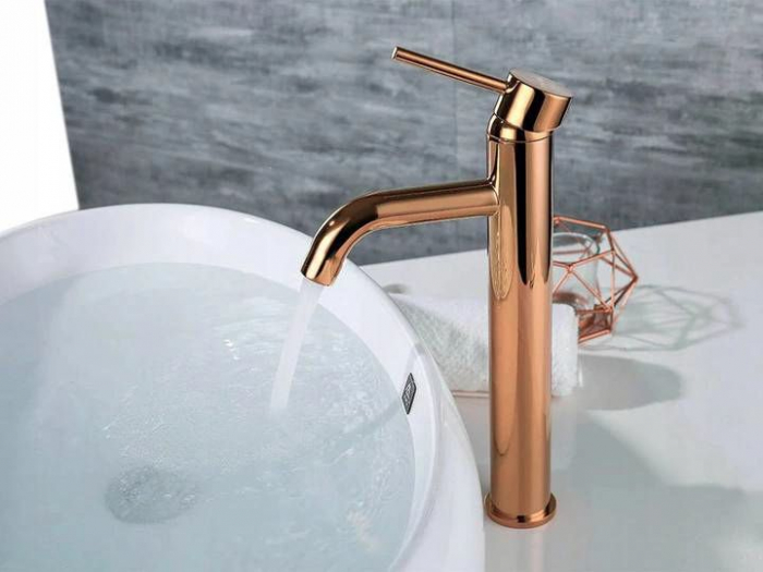Baterie lavoar Lungo Rose Gold High, montaj pe blat sau lavoar, alama, auriu rose, perlator aer [3]