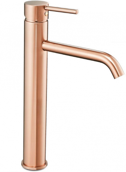 Baterie lavoar Lungo Rose Gold High, montaj pe blat sau lavoar, alama, auriu rose, perlator aer [1]