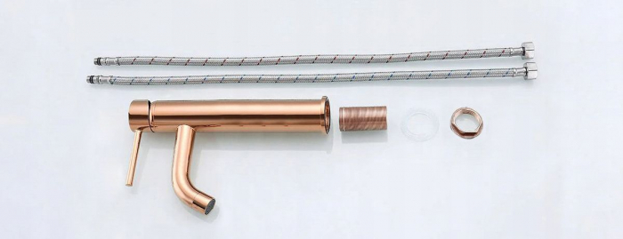 Baterie lavoar Lungo Rose Gold High, montaj pe blat sau lavoar, alama, auriu rose, perlator aer [5]
