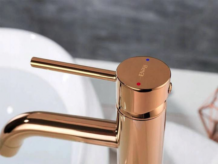 Baterie lavoar Lungo Rose Gold High, montaj pe blat sau lavoar, alama, auriu rose, perlator aer [4]