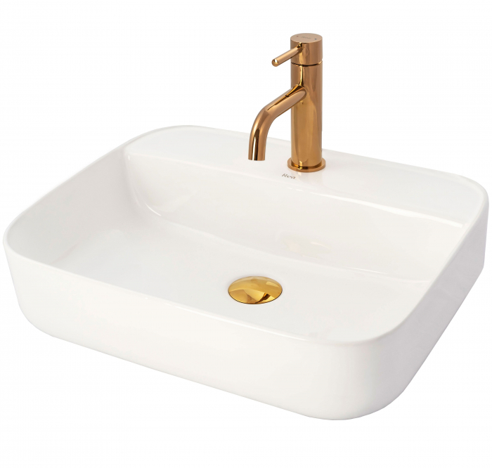 Baterie lavoar Lungo Rose Gold Roz Auriu Low, montaj pe blat sau lavoar, alama, auriu rose, perlator aer [3]