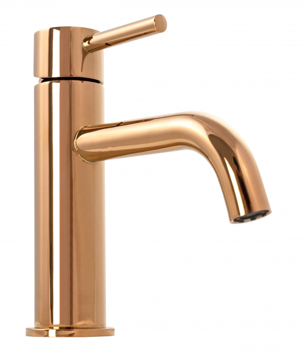 Baterie lavoar Lungo Rose Gold Roz Auriu Low, montaj pe blat sau lavoar, alama, auriu rose, perlator aer [2]