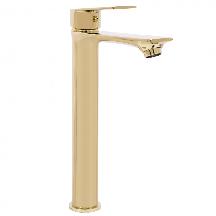 Baterie lavoar Mayson Gold inalta, montaj pe blat sau lavoar, alama, auriu, perlator aer [1]