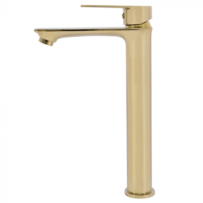 Baterie lavoar Mayson Gold inalta, montaj pe blat sau lavoar, alama, auriu, perlator aer [3]