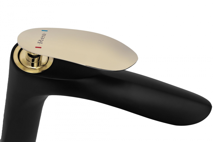 Baterie lavoar Orbit Black Gold Low, montaj pe blat sau lavoar, alama, negru sau auriu, perlator aer [4]
