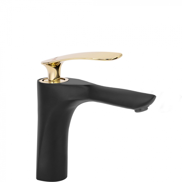 Baterie lavoar Orbit Black Gold Low, montaj pe blat sau lavoar, alama, negru sau auriu, perlator aer [1]