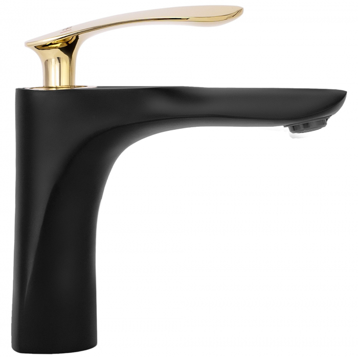 Baterie lavoar Orbit Black Gold Low, montaj pe blat sau lavoar, alama, negru sau auriu, perlator aer [2]