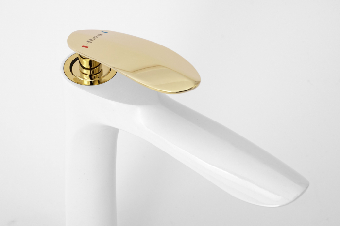 Baterie lavoar Orbit White Gold High, montaj pe blat sau lavoar, alama, alb, perlator aer [5]