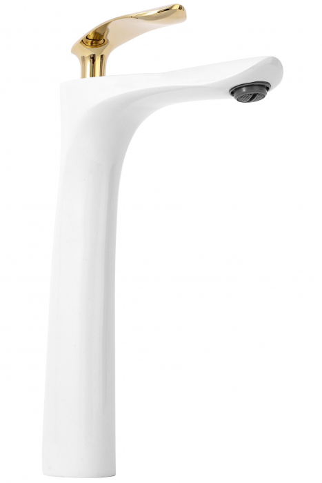 Baterie lavoar Orbit White Gold High, montaj pe blat sau lavoar, alama, alb, perlator aer [3]