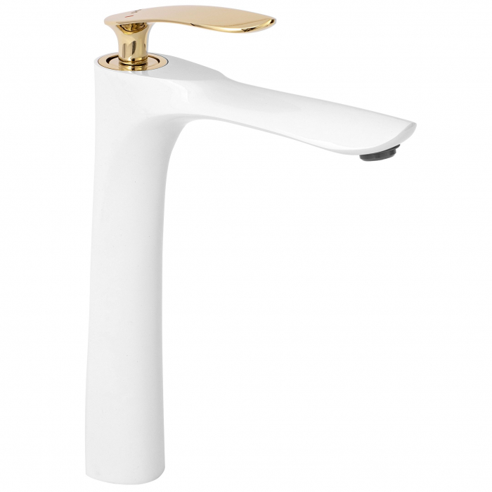 Baterie lavoar Orbit White Gold High, montaj pe blat sau lavoar, alama, alb, perlator aer [1]