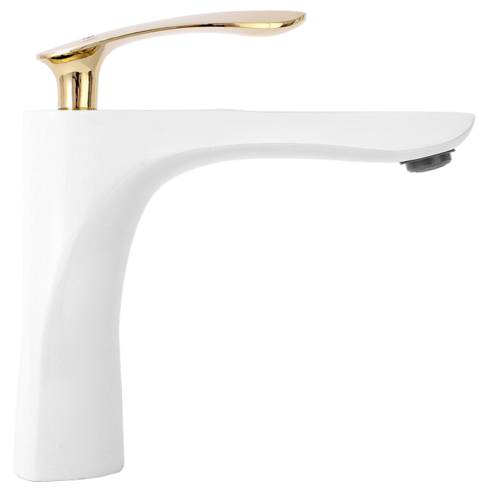 Baterie lavoar Orbit White Gold Low, montaj pe blat sau lavoar, alama, alb, perlator aer [3]