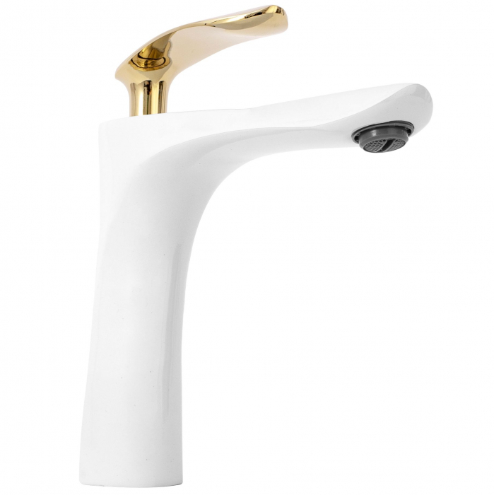 Baterie lavoar Orbit White Gold Low, montaj pe blat sau lavoar, alama, alb, perlator aer [4]