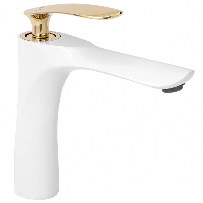 Baterie lavoar Orbit White Gold Low, montaj pe blat sau lavoar, alama, alb, perlator aer [2]