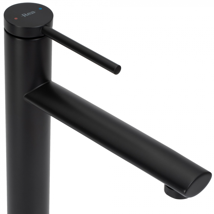 Baterie lavoar Oval Black High, montaj pe blat sau lavoar, alama, negru, perlator aer [4]