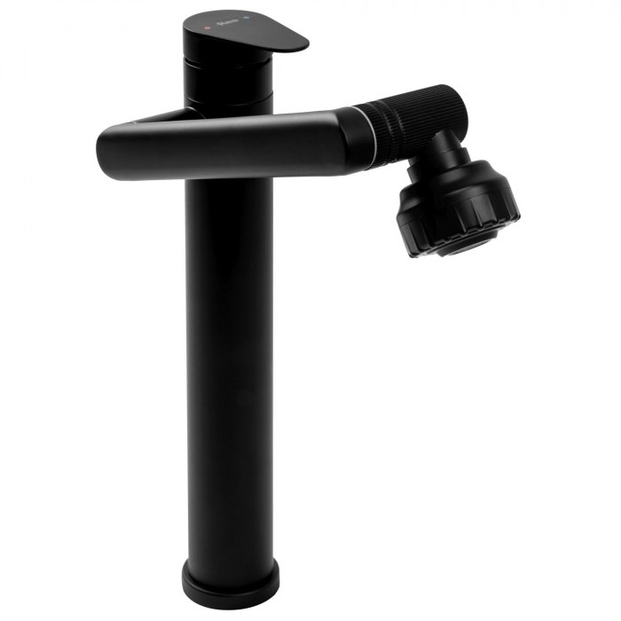 Baterie lavoar Paco Black High, montaj pe blat sau lavoar, alama, negru, perlator aer [4]