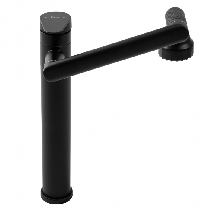 Baterie lavoar Paco Black High, montaj pe blat sau lavoar, alama, negru, perlator aer [2]