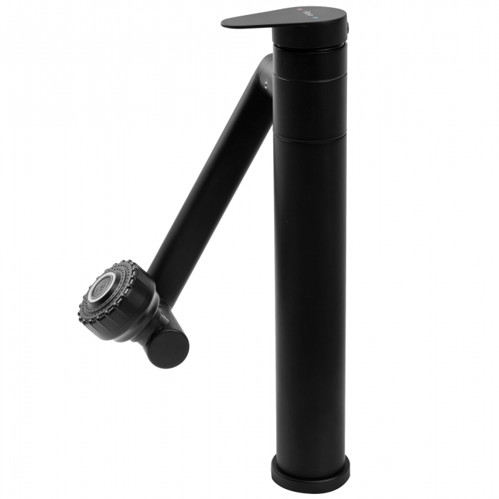 Baterie lavoar Paco Black High, montaj pe blat sau lavoar, alama, negru, perlator aer [5]