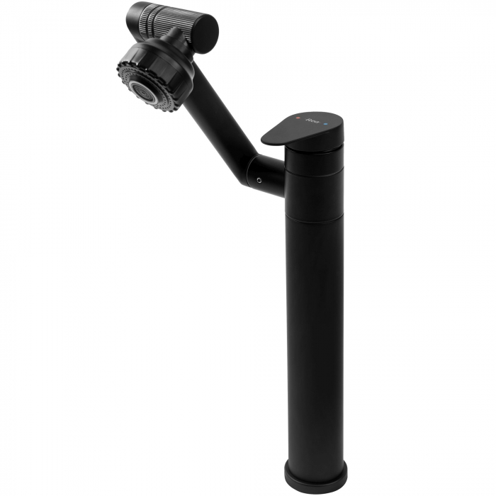 Baterie lavoar Paco Black High, montaj pe blat sau lavoar, alama, negru, perlator aer [8]
