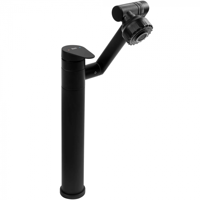 Baterie lavoar Paco Black High, montaj pe blat sau lavoar, alama, negru, perlator aer [1]