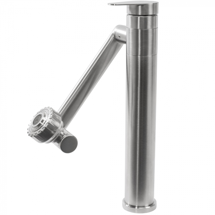 Baterie lavoar Paco Nickel Brush Inox High, montaj pe blat sau lavoar, alama, nichel, perlator aer [6]