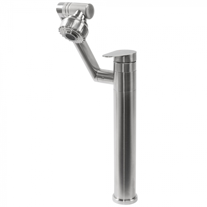 Baterie lavoar Paco Nickel Brush Inox High, montaj pe blat sau lavoar, alama, nichel, perlator aer [5]