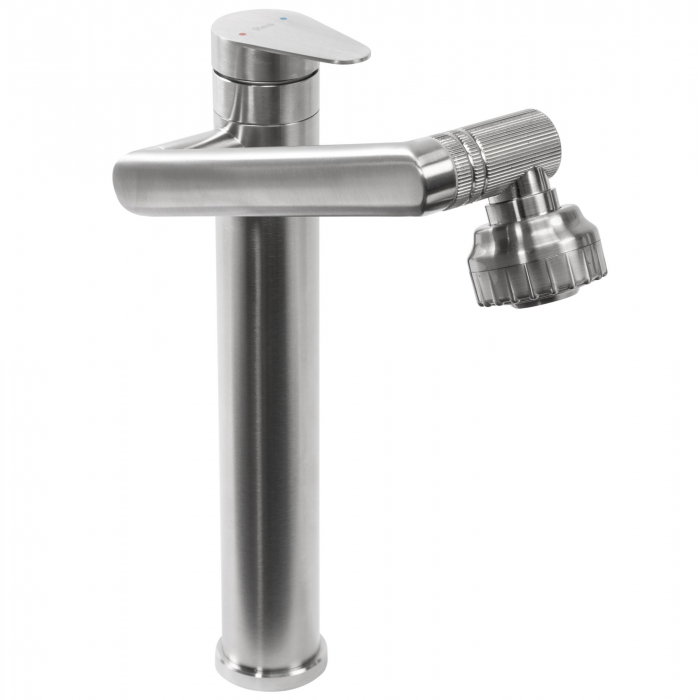 Baterie lavoar Paco Nickel Brush Inox High, montaj pe blat sau lavoar, alama, nichel, perlator aer [4]