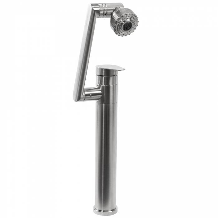 Baterie lavoar Paco Nickel Brush Inox High, montaj pe blat sau lavoar, alama, nichel, perlator aer [7]