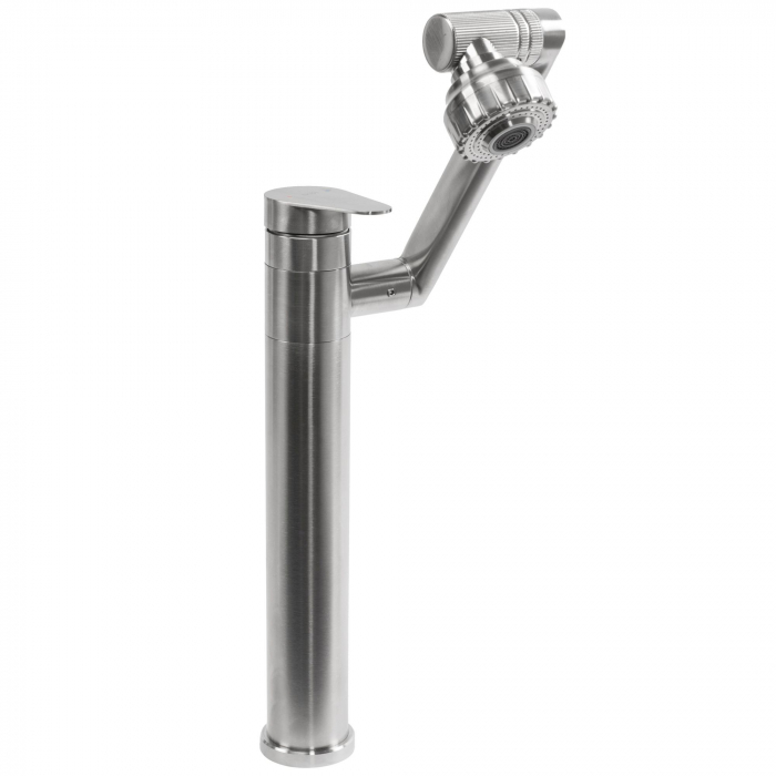 Baterie lavoar Paco Nickel Brush Inox High, montaj pe blat sau lavoar, alama, nichel, perlator aer [1]