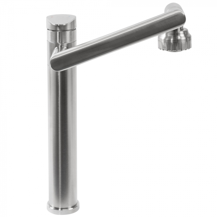 Baterie lavoar Paco Nickel Brush Inox High, montaj pe blat sau lavoar, alama, nichel, perlator aer [2]