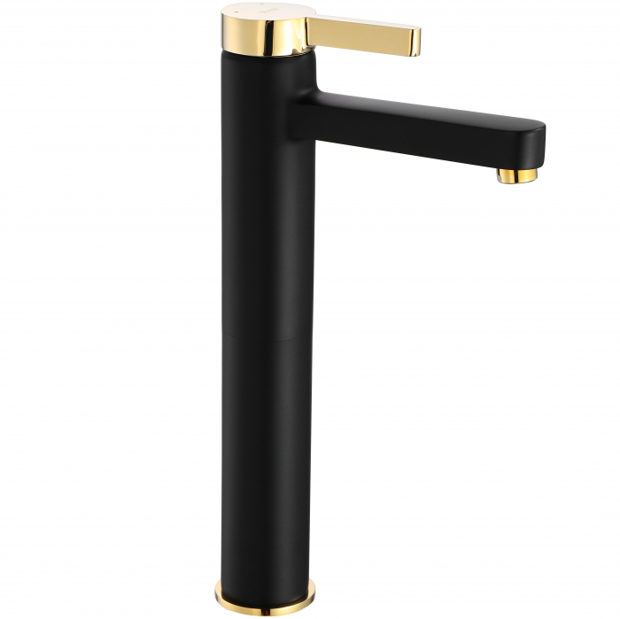 Baterie lavoar Polo Black Gold High, montaj pe blat sau lavoar, alama, negru, perlator aer [1]