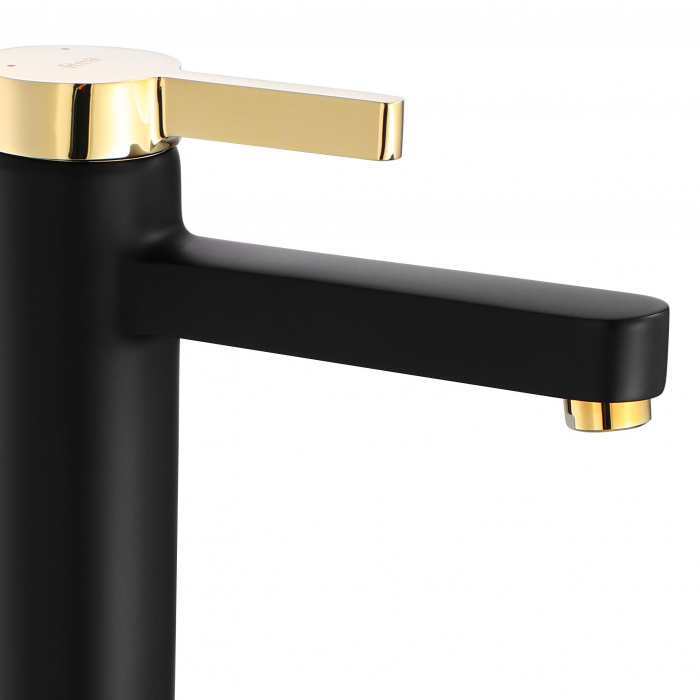 Baterie lavoar Polo Black Gold Low, montaj pe blat sau lavoar, alama, negru, perlator aer [3]