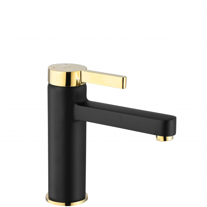 Baterie lavoar Polo Black Gold Low, montaj pe blat sau lavoar, alama, negru, perlator aer [1]