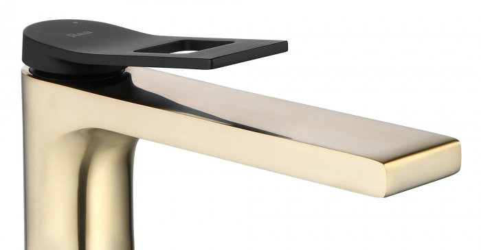 Baterie lavoar Soul Gold Mat Black High, montaj pe blat sau lavoar, alama, negru, perlator aer [2]
