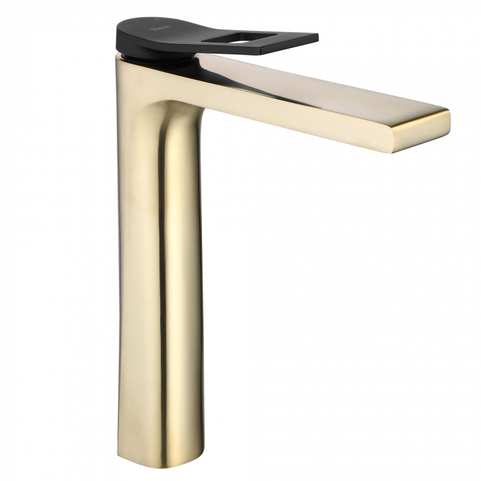 Baterie lavoar Soul Gold Mat Black High, montaj pe blat sau lavoar, alama, negru, perlator aer [1]