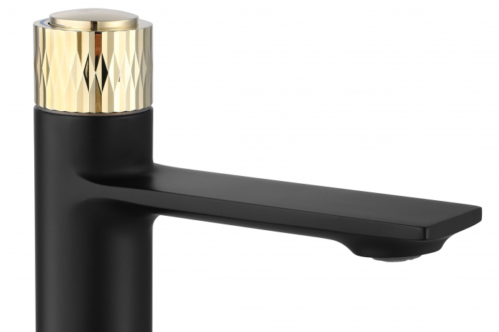 Baterie lavoar Storm Black Gold Low, montaj pe blat sau lavoar, alama, negru, perlator aer [4]