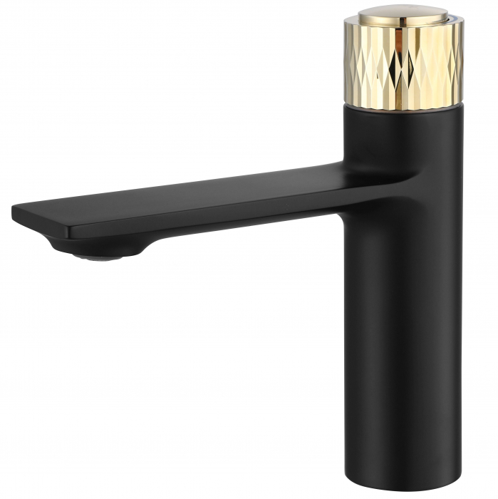 Baterie lavoar Storm Black Gold Low, montaj pe blat sau lavoar, alama, negru, perlator aer [5]