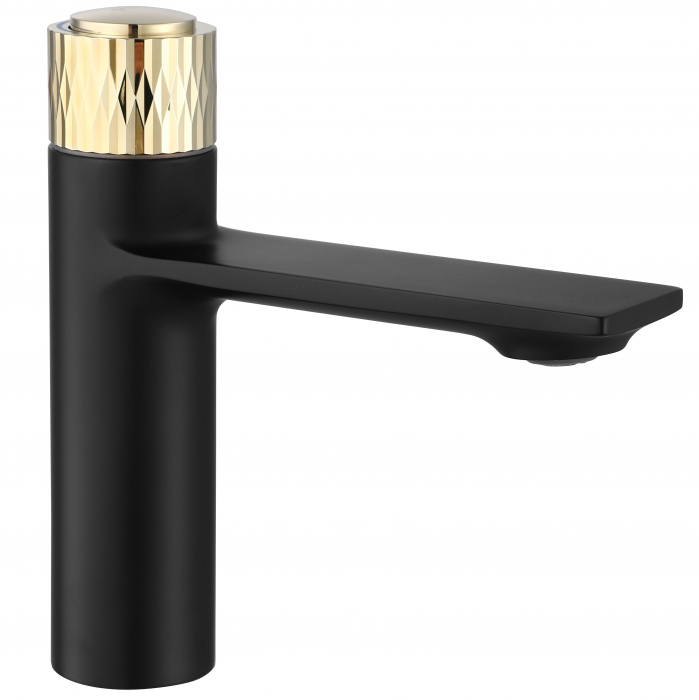 Baterie lavoar Storm Black Gold Low, montaj pe blat sau lavoar, alama, negru, perlator aer [3]